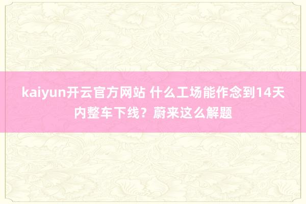 kaiyun开云官方网站 什么工场能作念到14天内整车下线？蔚来这么解题